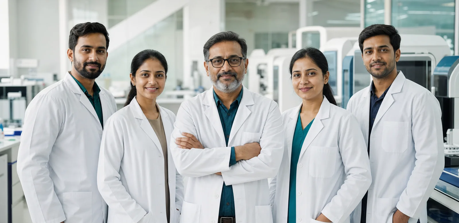 Laboratory team working inside a diagnostic laboratory